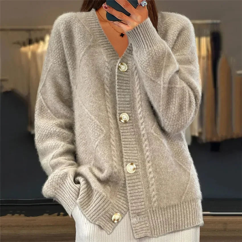 Monroe Cardigan Femme – Gilet Cachemire à Boutons avec Maille Texturée Élégante