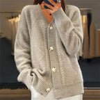 Monroe Cardigan Femme – Gilet Cachemire à Boutons avec Maille Texturée Élégante