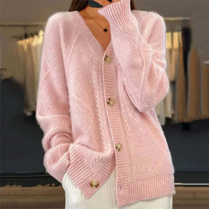 Monroe Cardigan Femme – Gilet Cachemire à Boutons avec Maille Texturée Élégante