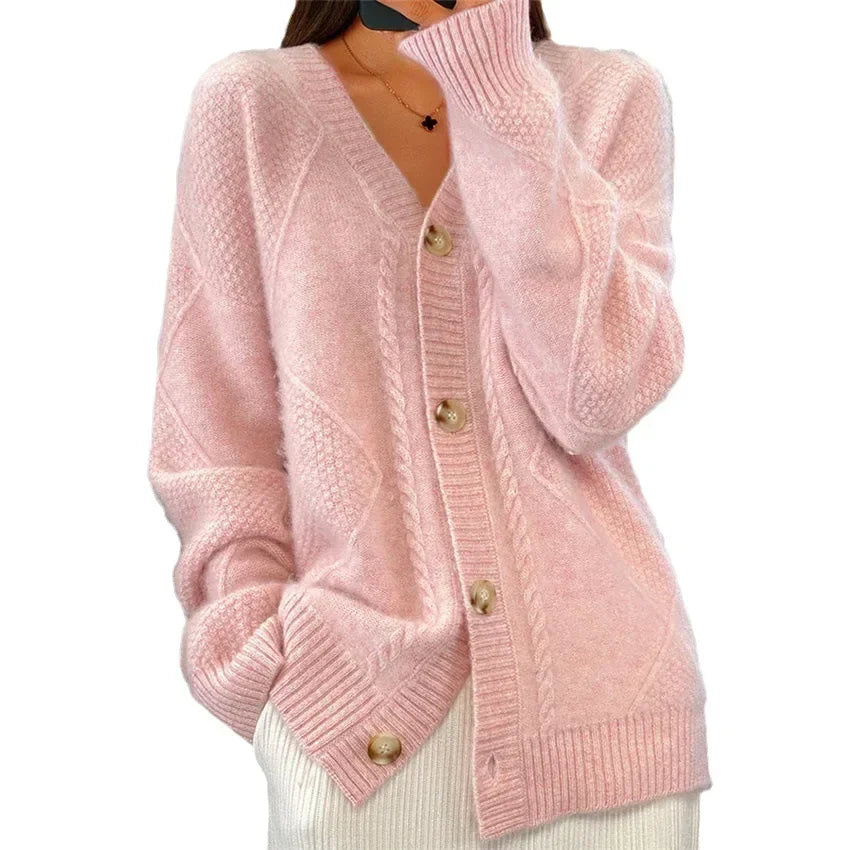 Monroe Cardigan Femme – Gilet Cachemire à Boutons avec Maille Texturée Élégante