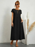 Abito Lungo Emily da Donna – Abito Maxi Fluido con Maniche Corte, Tasche e Stile Casual Chic  