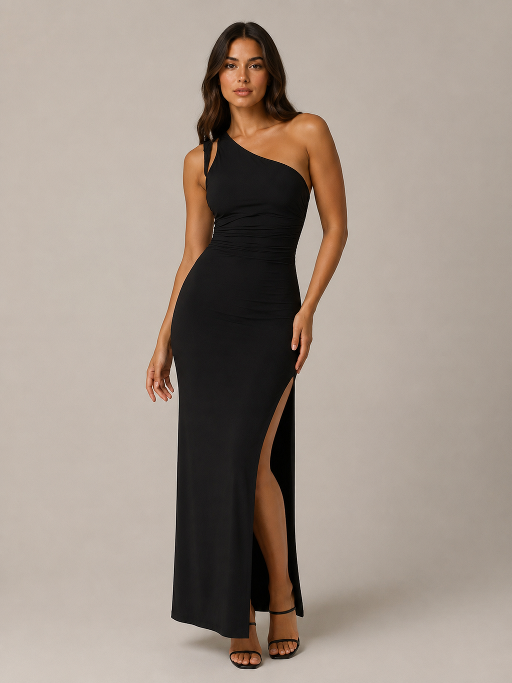 Vestido de noche maxi para mujer Katinka, de un solo hombro, con abertura alta y corte entallado