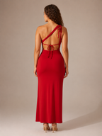 Vestido de noche maxi para mujer Katinka, de un solo hombro, con abertura alta y corte entallado