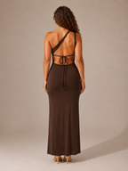 Vestido de noche maxi para mujer Katinka, de un solo hombro, con abertura alta y corte entallado
