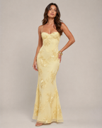 Désirée Vestido largo de mujer con tirantes finos, bordado floral y elegante espalda con cordones