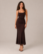 Florentina Fitted Maxi Dress for Women with Spaghetti Straps in Elegant, Fluid Stretch Fabric