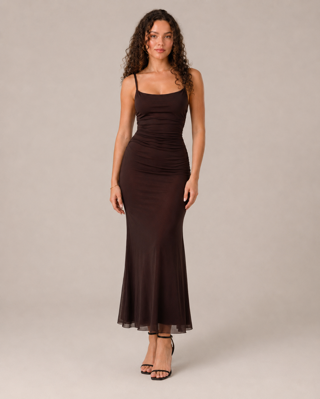Florentina Fitted Maxi Dress for Women with Spaghetti Straps in Elegant, Fluid Stretch Fabric