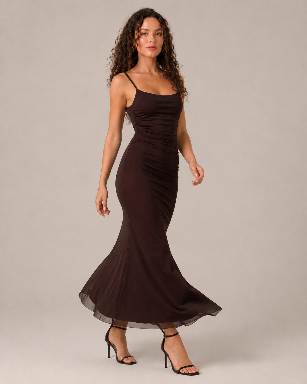 Florentina Fitted Maxi Dress for Women with Spaghetti Straps in Elegant, Fluid Stretch Fabric