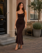 Florentina Fitted Maxi Dress for Women with Spaghetti Straps in Elegant, Fluid Stretch Fabric