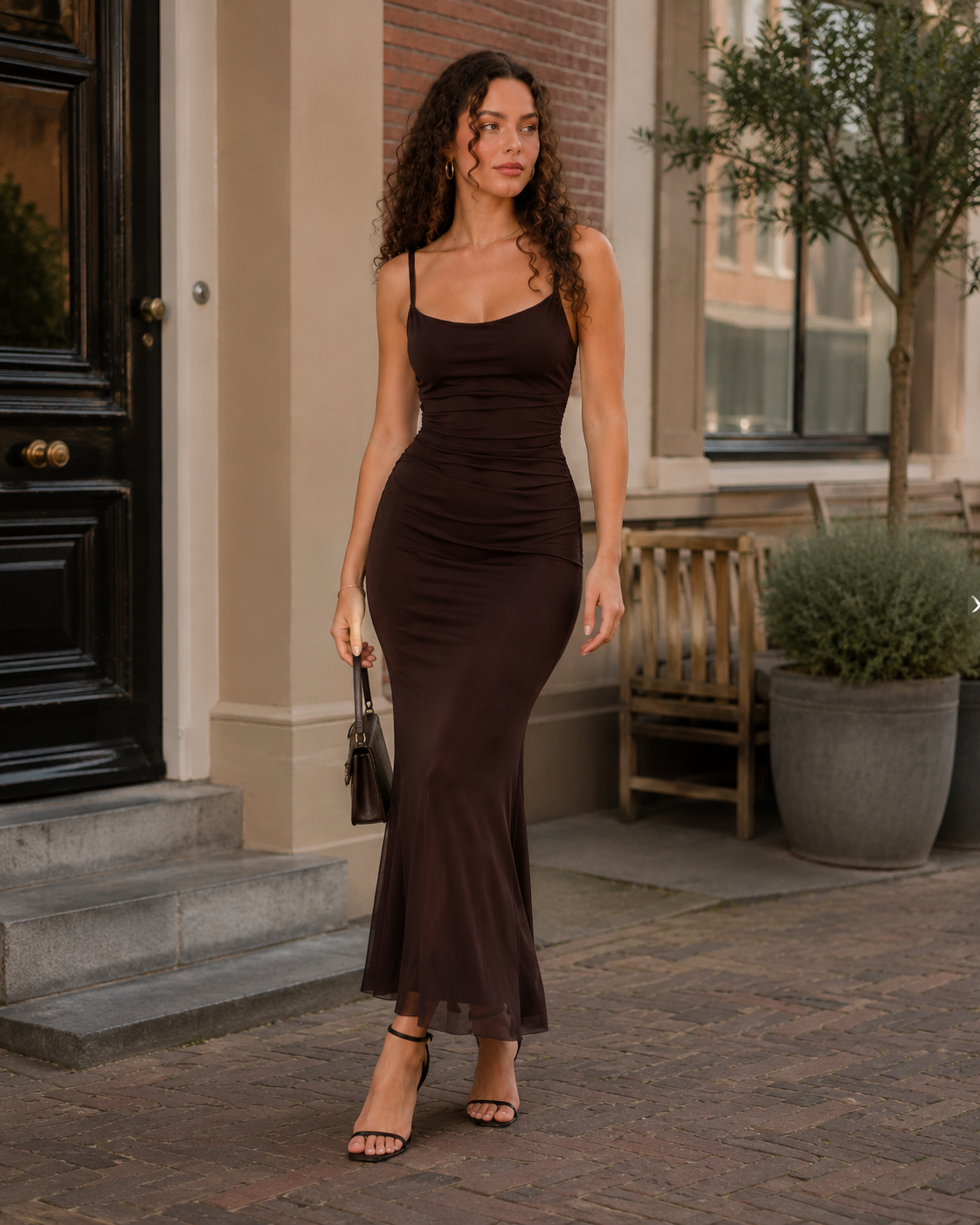 Florentina Fitted Maxi Dress for Women with Spaghetti Straps in Elegant, Fluid Stretch Fabric