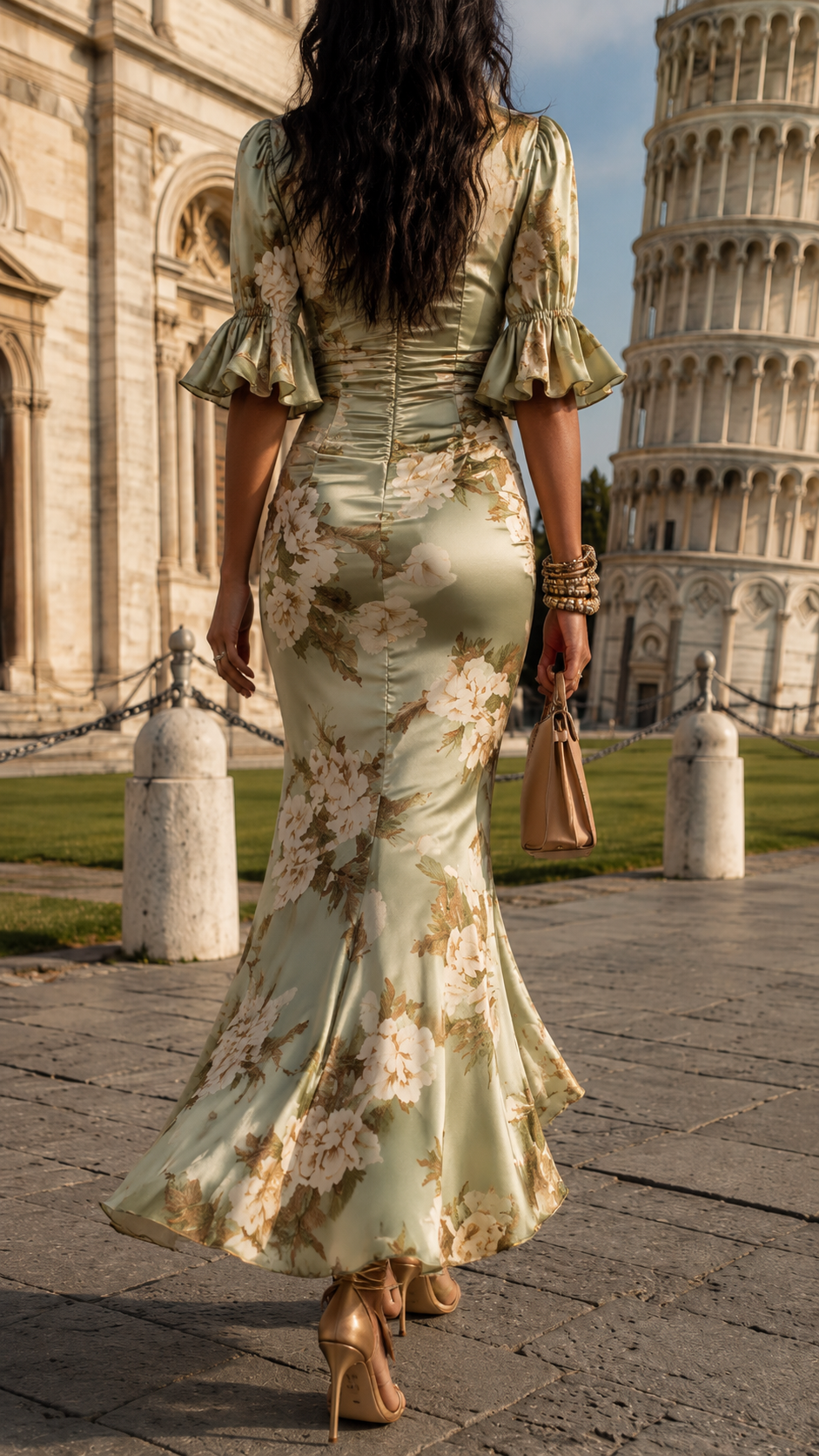 Charmaine Robe Longue Imprimée – Robe Drapée à Col Croisé et Jupe Asymétrique