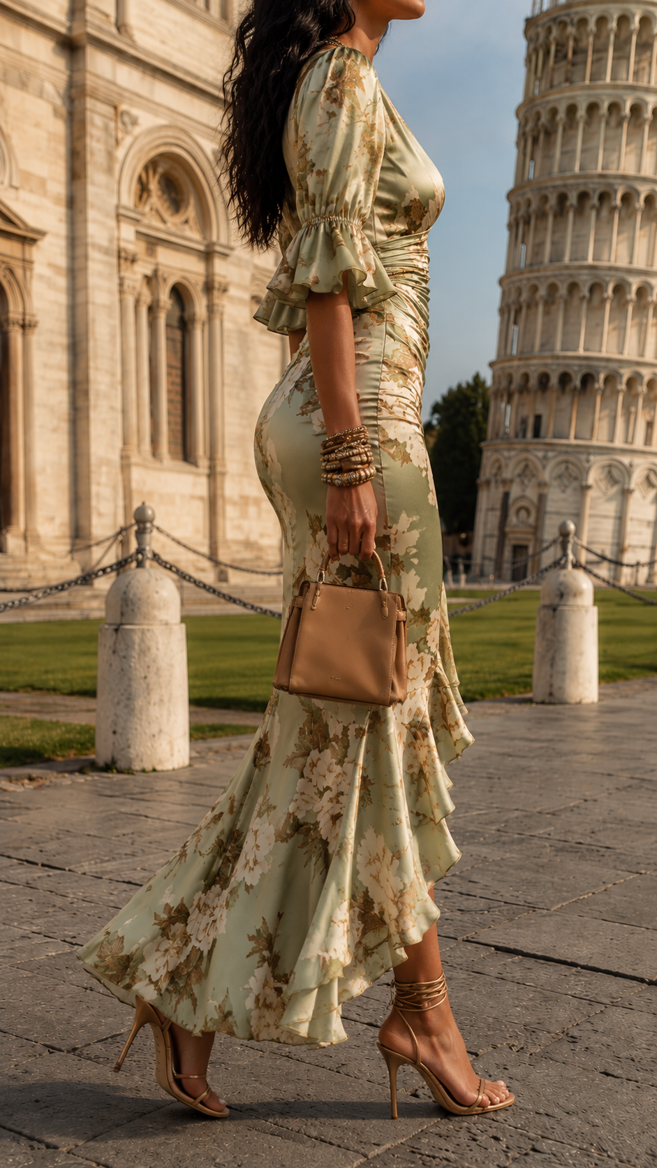 Charmaine Robe Longue Imprimée – Robe Drapée à Col Croisé et Jupe Asymétrique