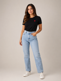 Rosalie T-Shirt à Col Rond avec Cœur Brodé Minimaliste au Style Décontracté Chic