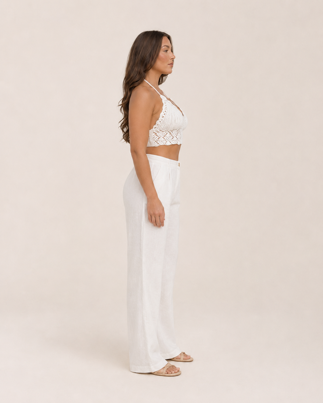 Fiammetta Women’s Crochet Halter Top with Adjustable Back, Bohemian Style