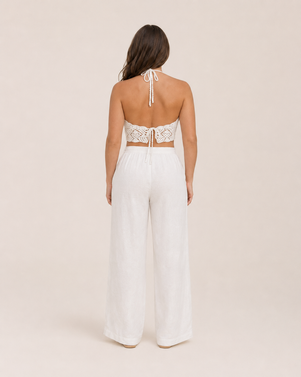 Fiammetta Women’s Crochet Halter Top with Adjustable Back, Bohemian Style