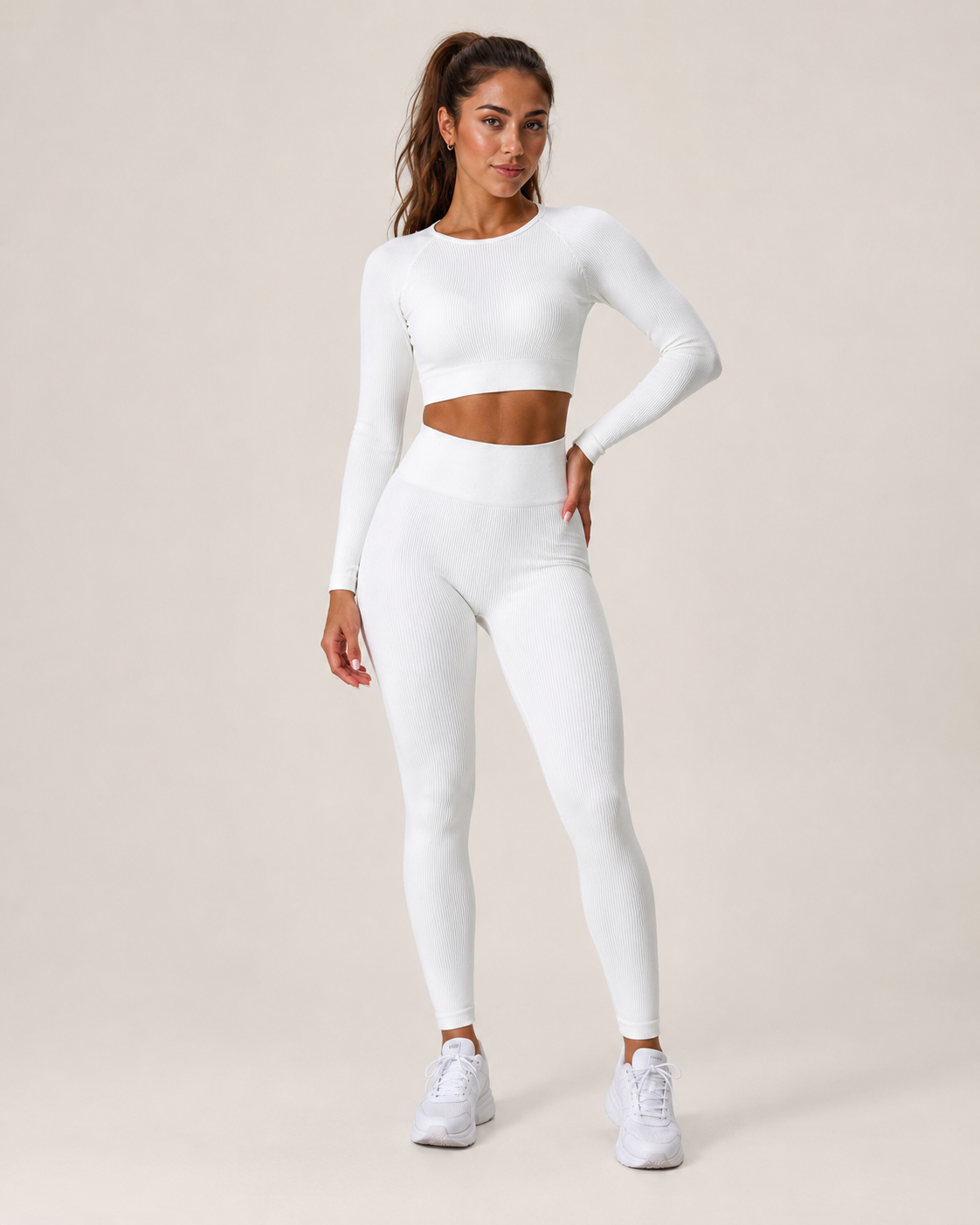 Anouk Naadloze Sportset met Crop Top, High-Waist Legging en Ribstructuur voor Dames