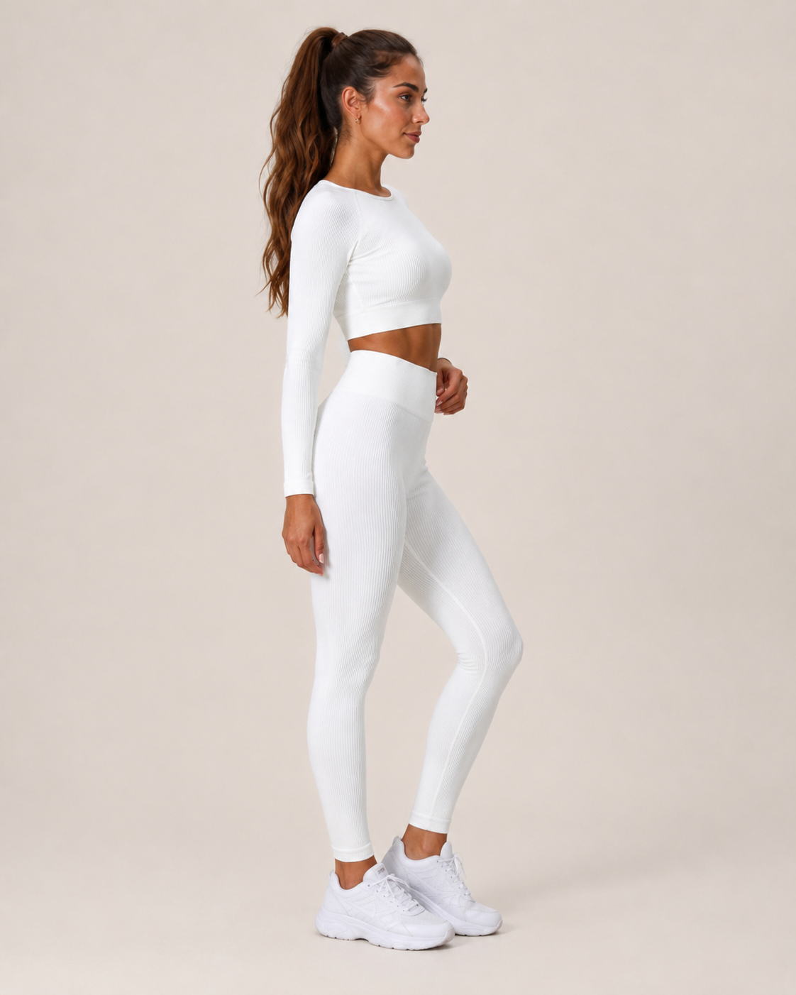 Anouk Naadloze Sportset met Crop Top, High-Waist Legging en Ribstructuur voor Dames
