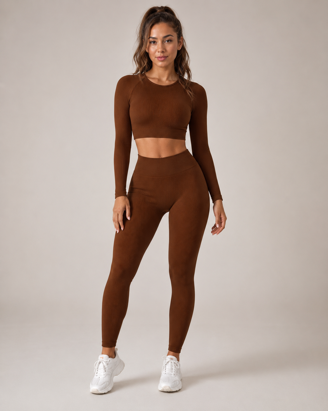 Anouk Naadloze Sportset met Crop Top, High-Waist Legging en Ribstructuur voor Dames