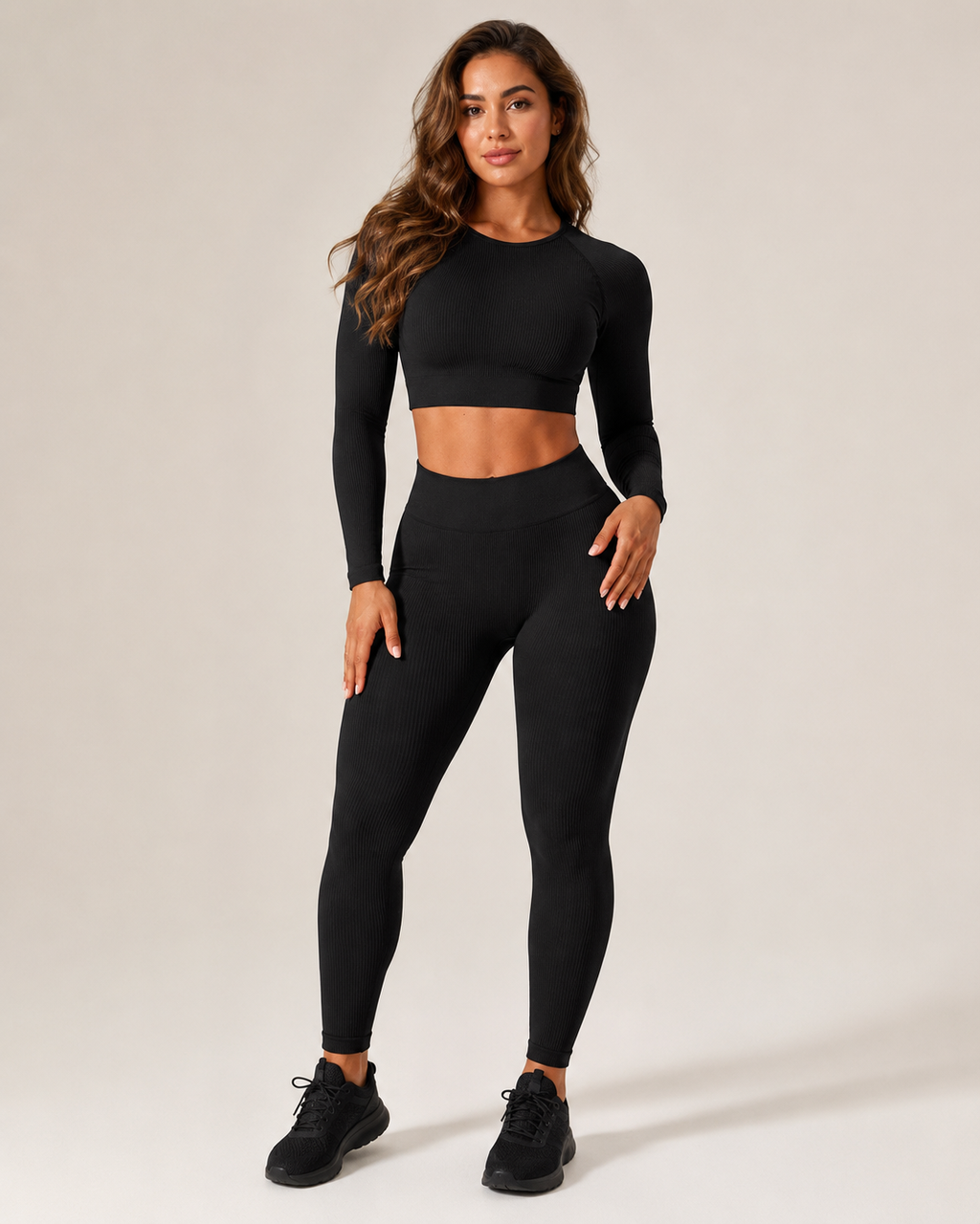 Anouk Naadloze Sportset met Crop Top, High-Waist Legging en Ribstructuur voor Dames
