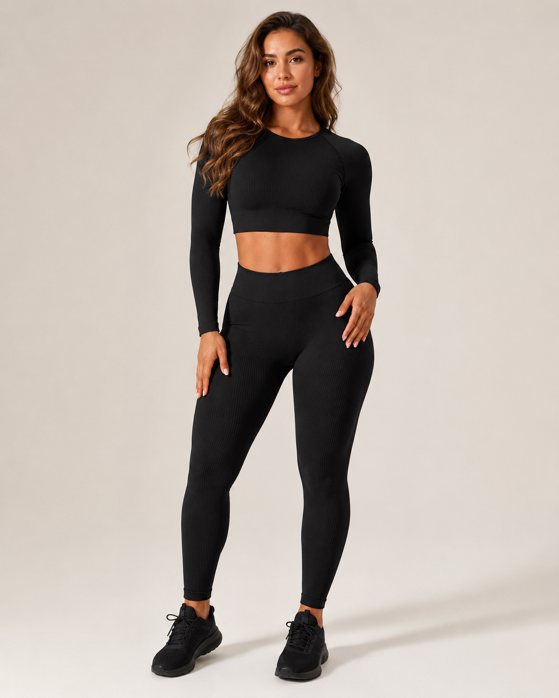 Anouk Naadloze Sportset met Crop Top, High-Waist Legging en Ribstructuur voor Dames