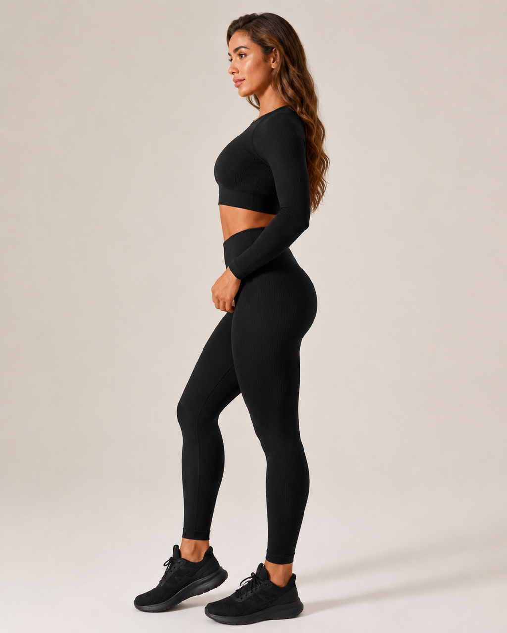 Anouk Naadloze Sportset met Crop Top, High-Waist Legging en Ribstructuur voor Dames