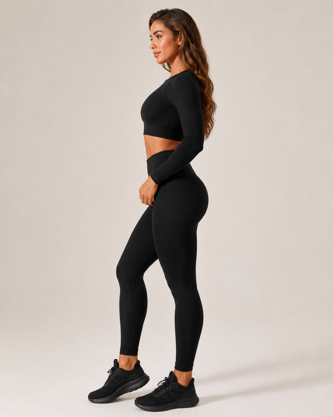 Anouk Naadloze Sportset met Crop Top, High-Waist Legging en Ribstructuur voor Dames