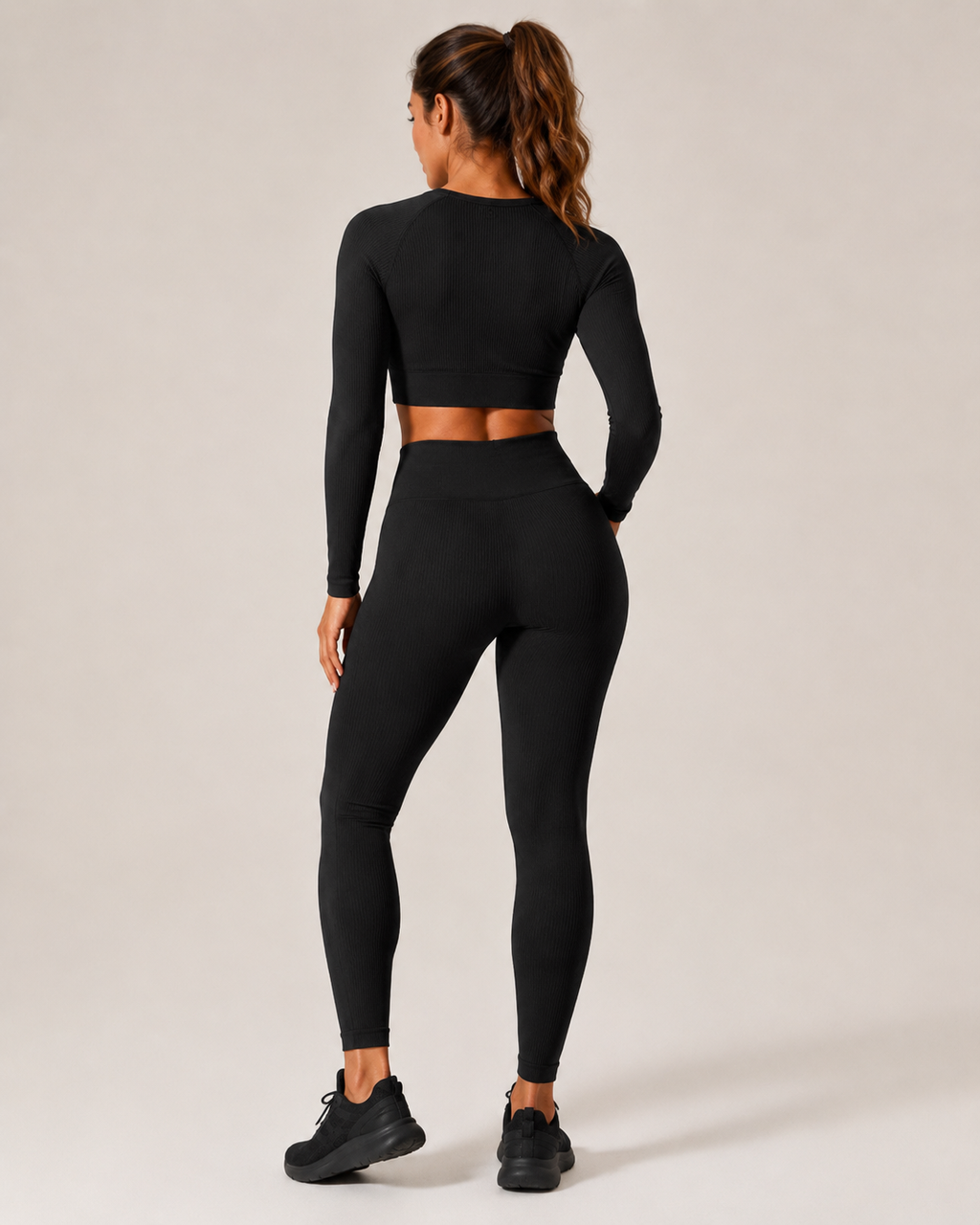 Anouk Naadloze Sportset met Crop Top, High-Waist Legging en Ribstructuur voor Dames