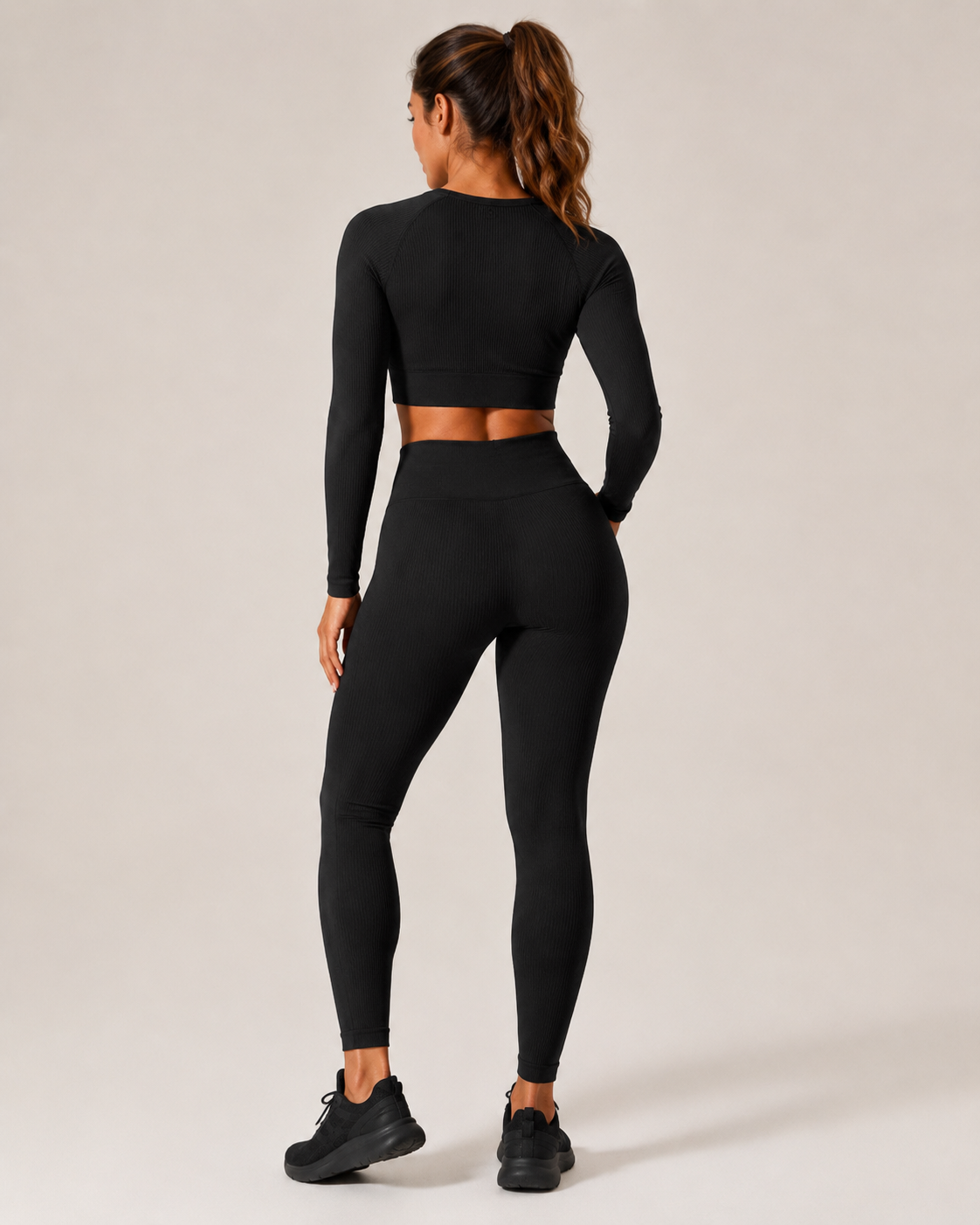 Anouk Naadloze Sportset met Crop Top, High-Waist Legging en Ribstructuur voor Dames