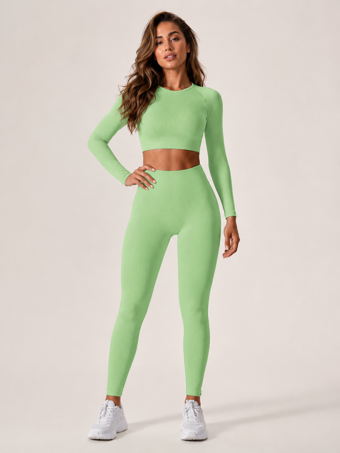 Anouk Naadloze Sportset met Crop Top, High-Waist Legging en Ribstructuur voor Dames