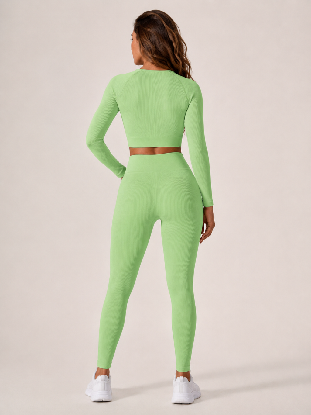 Anouk Naadloze Sportset met Crop Top, High-Waist Legging en Ribstructuur voor Dames