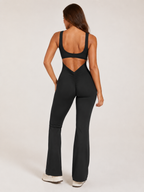 Colette Flared Sport Jumpsuit with Open Back, Fitted Cut, and Stretch Fabric