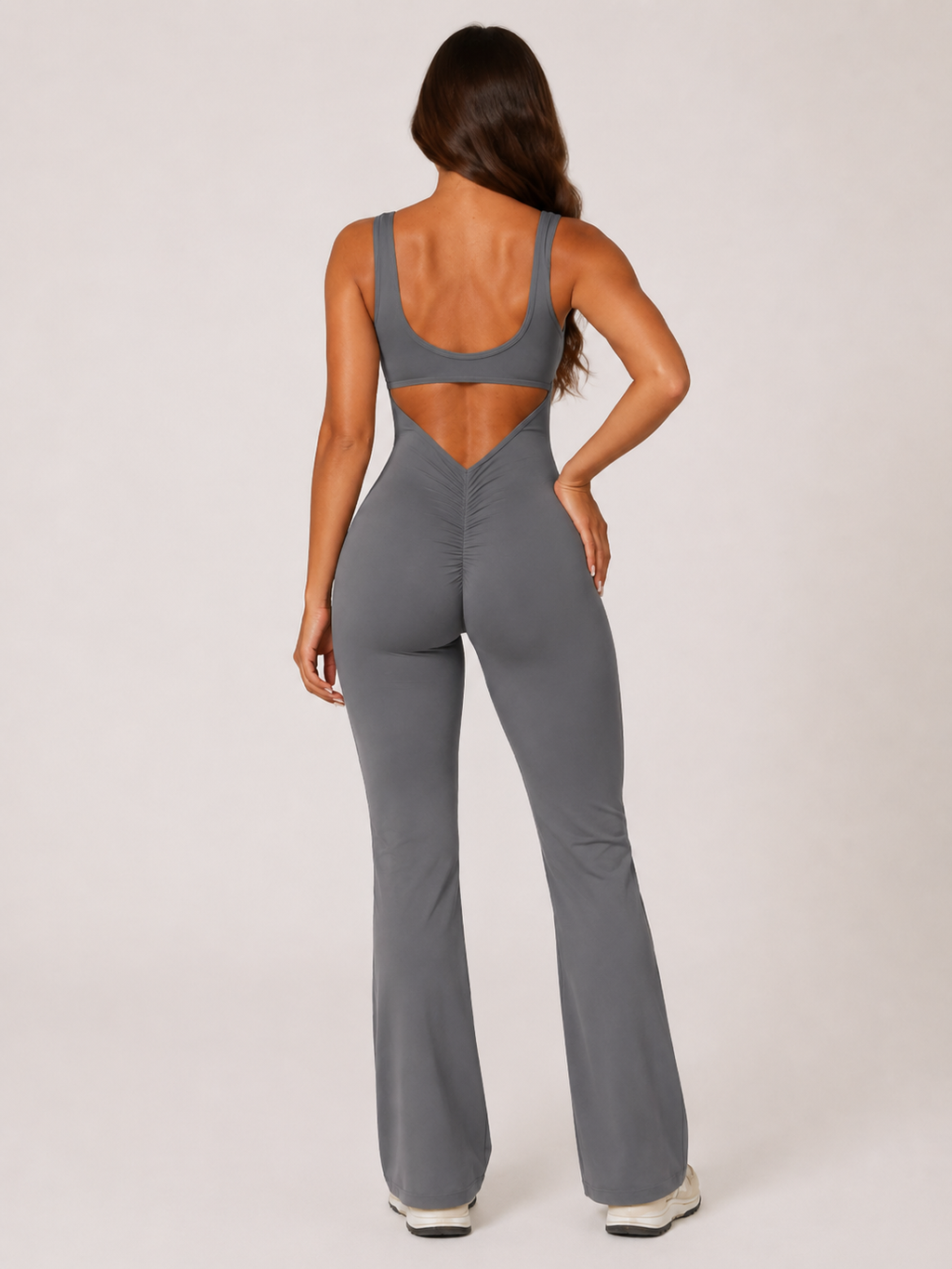Colette Flared Sport Jumpsuit with Open Back, Fitted Cut, and Stretch Fabric