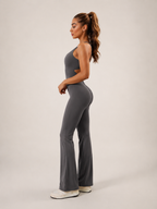 Colette Flared Sport Jumpsuit with Open Back, Fitted Cut, and Stretch Fabric
