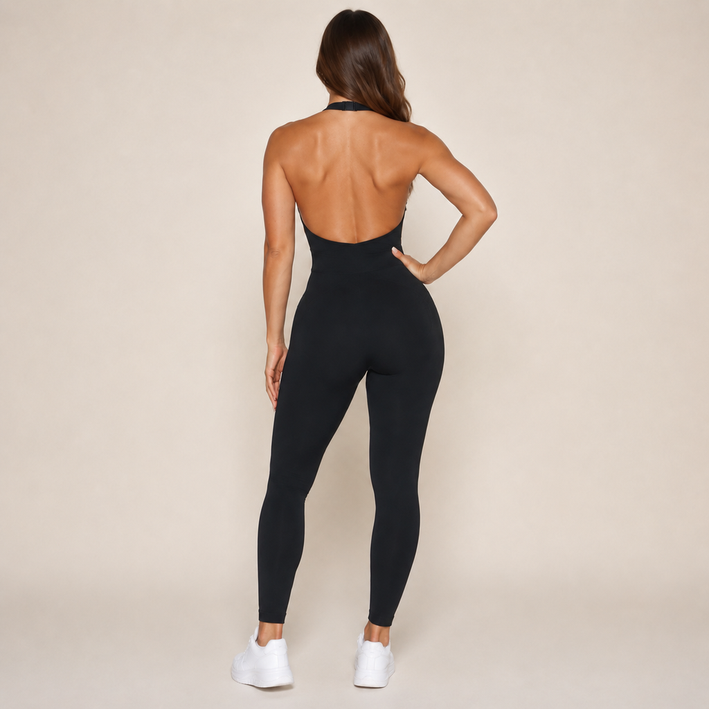 Isolde Sport Jumpsuit met Halternek, Open Rug en Figuurvormende Pasvorm voor Dames