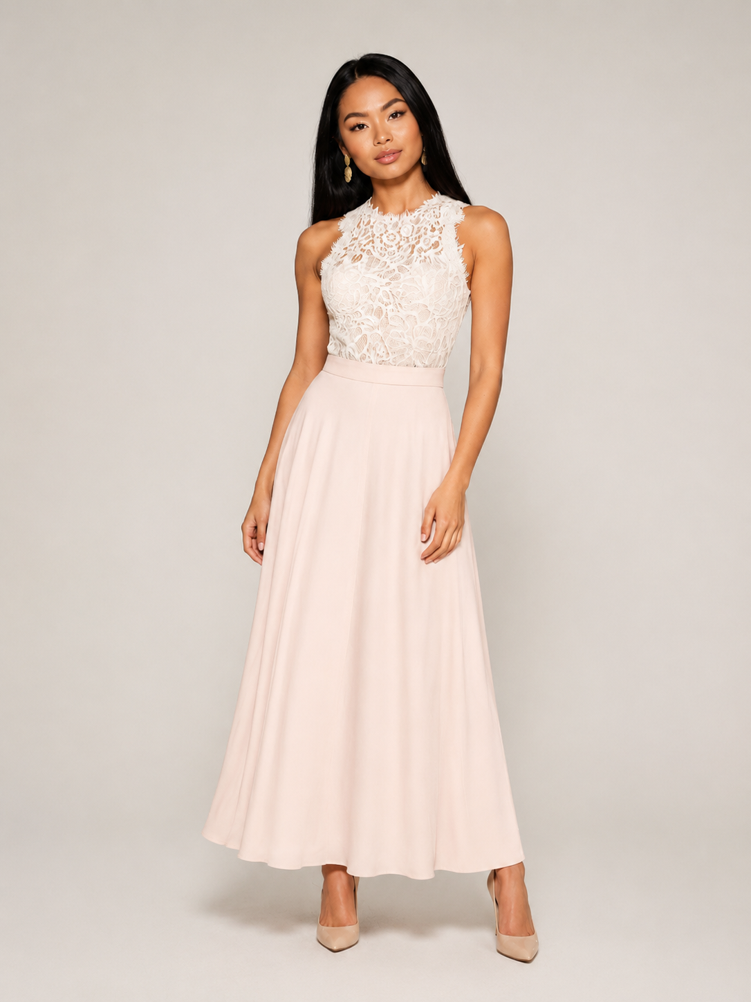 Esmée Elegant Women's Lace Maxi Dress with High Neck and Defined Waist
