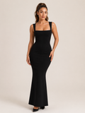 Kalina Stretch Maxi Dress with Wide Shoulder Straps, Figure-Hugging Fit, and Flared Hem