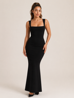 Kalina Stretch Maxi Dress with Wide Shoulder Straps, Figure-Hugging Fit, and Flared Hem