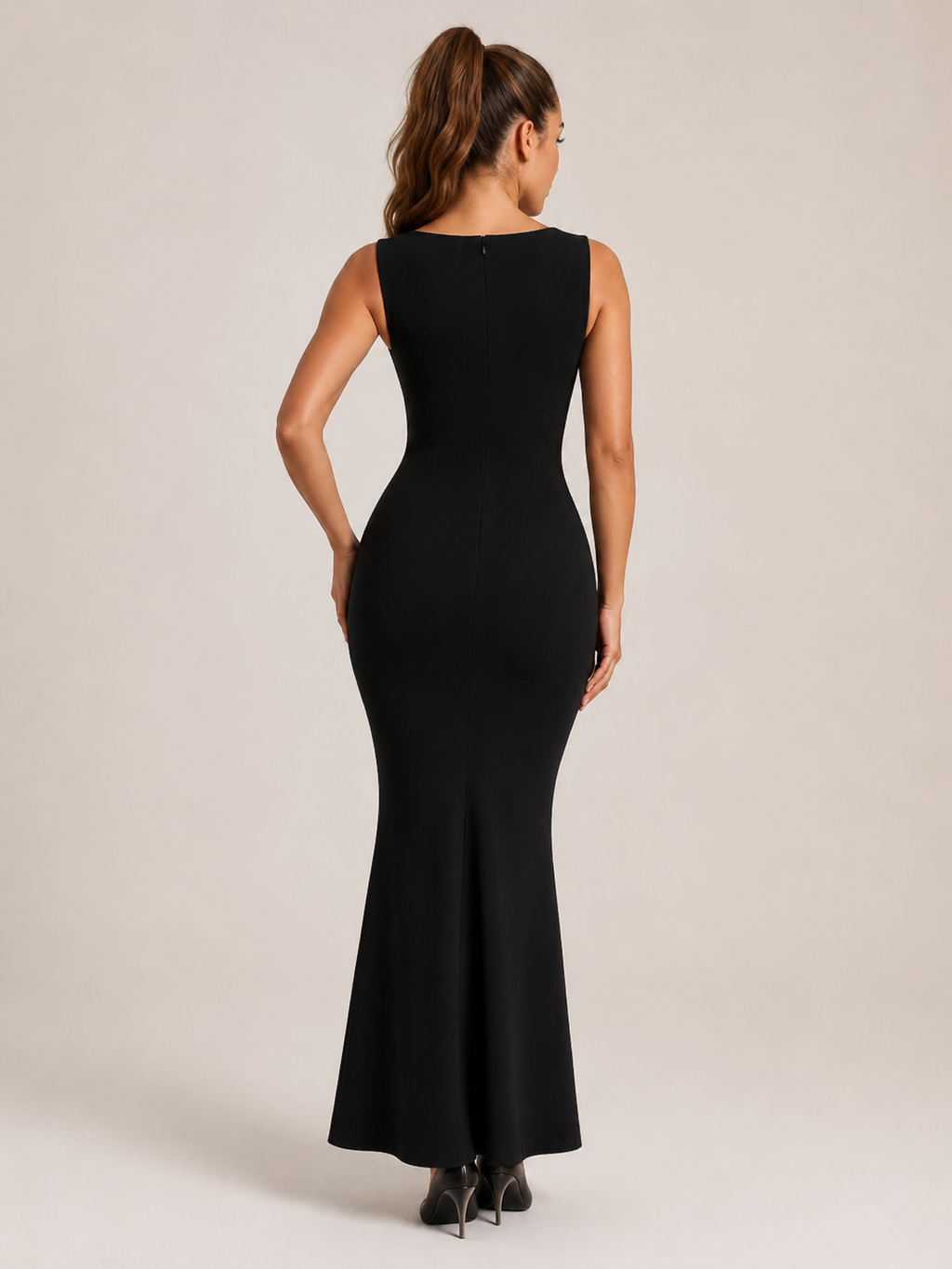 Kalina Stretch Maxi Dress with Wide Shoulder Straps, Figure-Hugging Fit, and Flared Hem