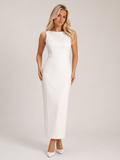 Seraphine Witte Maxi Jurk met Open Rug, Mouwloos Design en Elegante Slim Fit voor Dames
