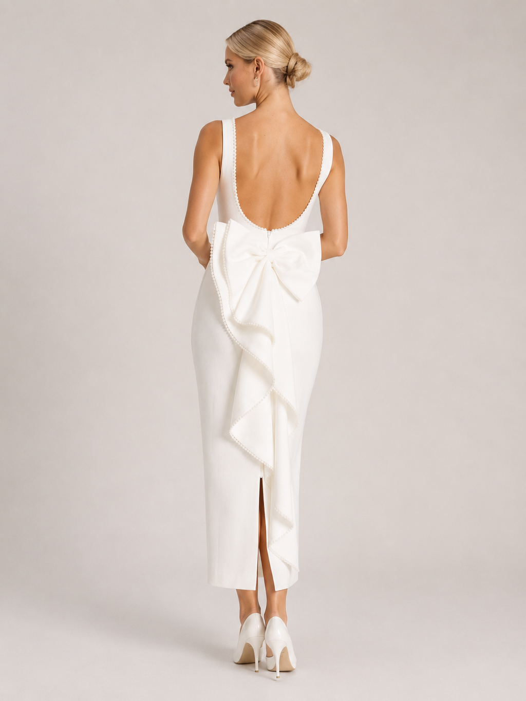 Seraphine Witte Maxi Jurk met Open Rug, Mouwloos Design en Elegante Slim Fit voor Dames