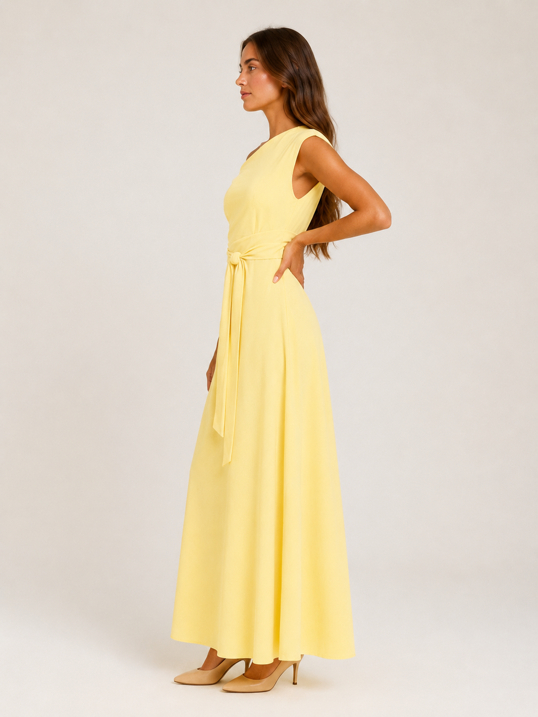 Vittoria Koninklijk Blauwe One-Shoulder Maxi-jurk met Tailleceintuur en Elegante A-lijn