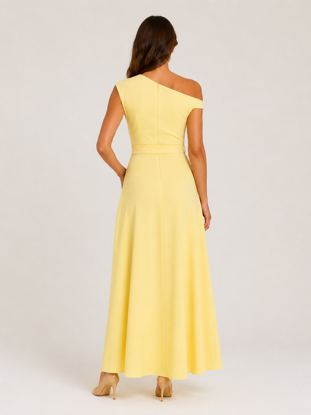 Vittoria Koninklijk Blauwe One-Shoulder Maxi-jurk met Tailleceintuur en Elegante A-lijn