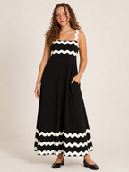 Élodie Women's Maxi Dress with Contrasting Wavy Straps and Elegant Flowing Fit