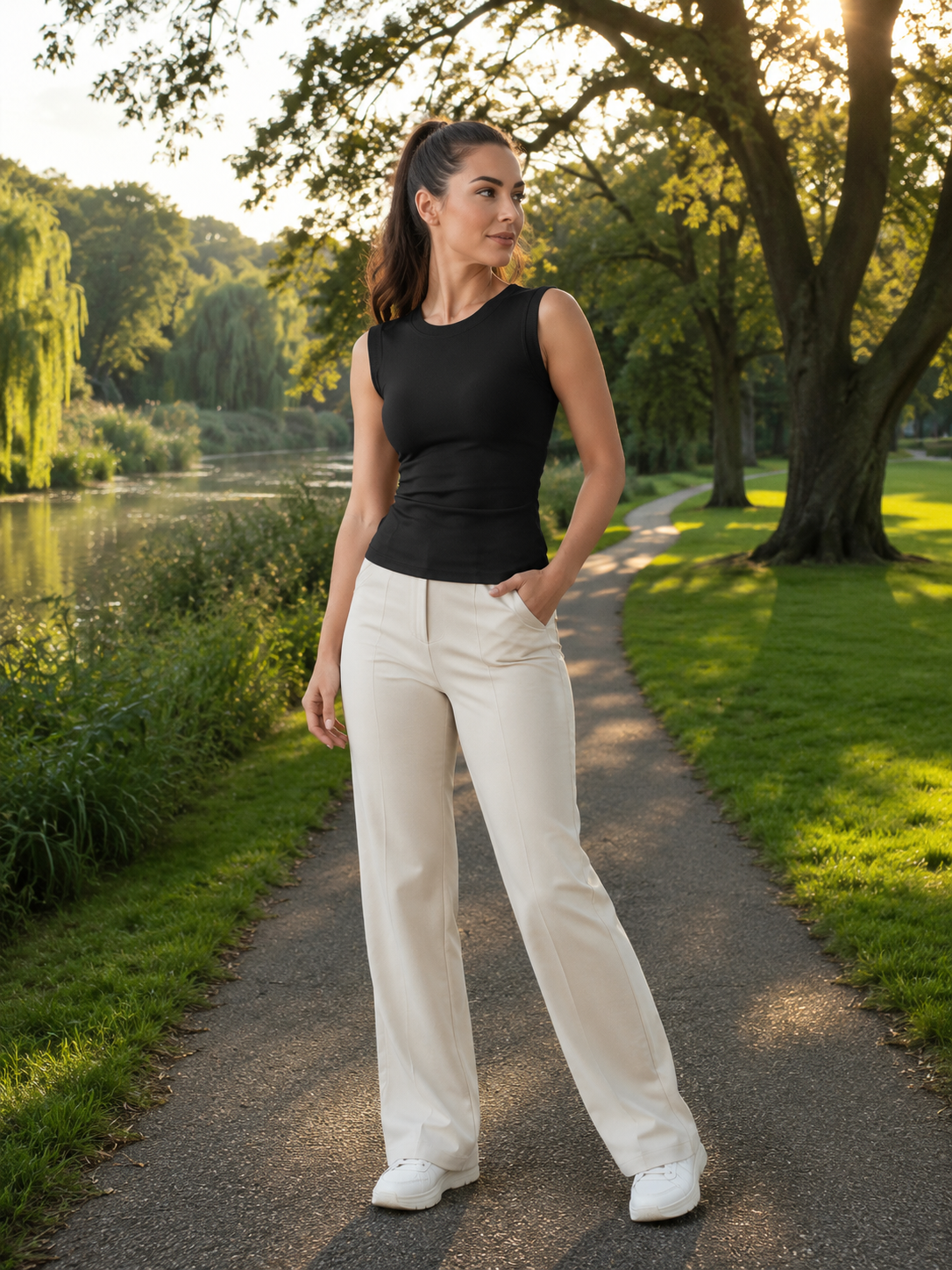 Élodie Mouwloze Top met Ronde Hals, Stretch Pasvorm en Minimalistisch Design voor Dames