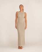 Lucienne Robe Maxi de Soirée Scintillante Champagne avec Dos Nu Élégant et Découpes