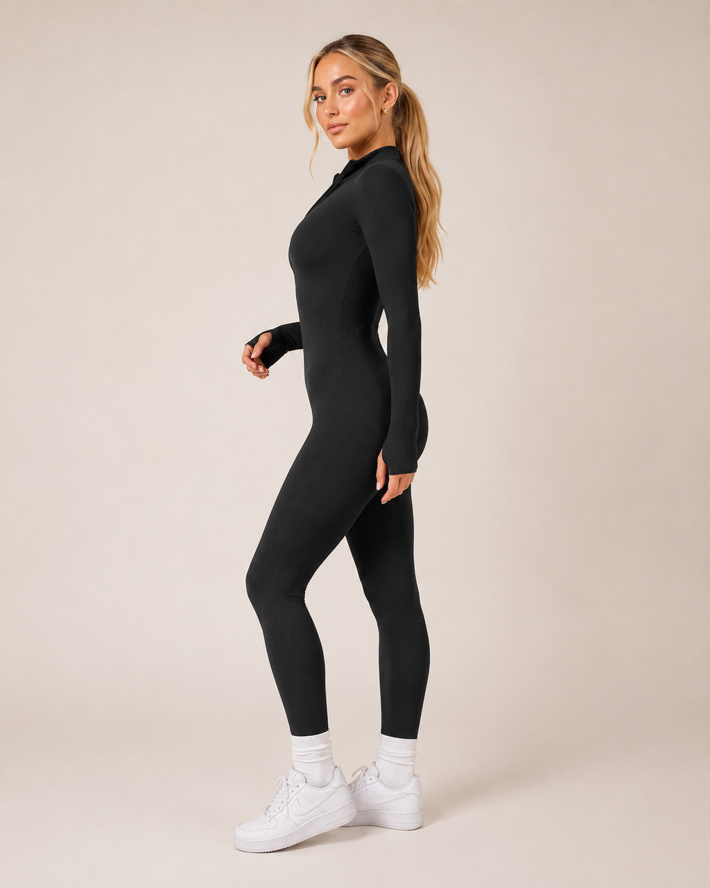 Kalia Seamless Sport Jumpsuit with Zipper, Long Sleeves, and Figure-Hugging Fit