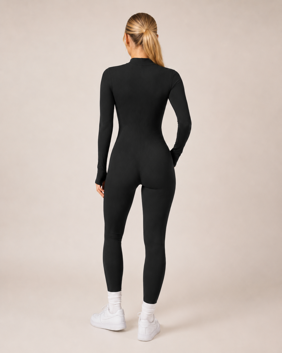 Kalia Naadloze Sport Jumpsuit met Rits, Lange Mouwen en Figuurvormende Pasvorm