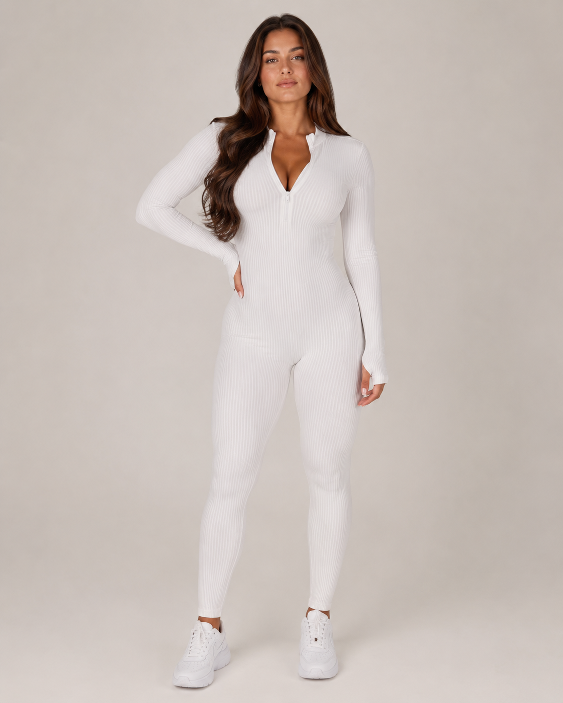 Kalia Naadloze Sport Jumpsuit met Rits, Lange Mouwen en Figuurvormende Pasvorm