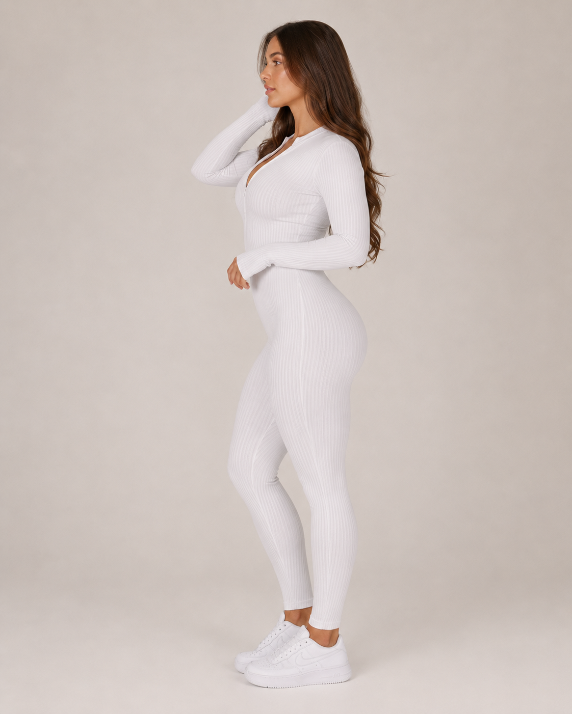 Kalia Naadloze Sport Jumpsuit met Rits, Lange Mouwen en Figuurvormende Pasvorm