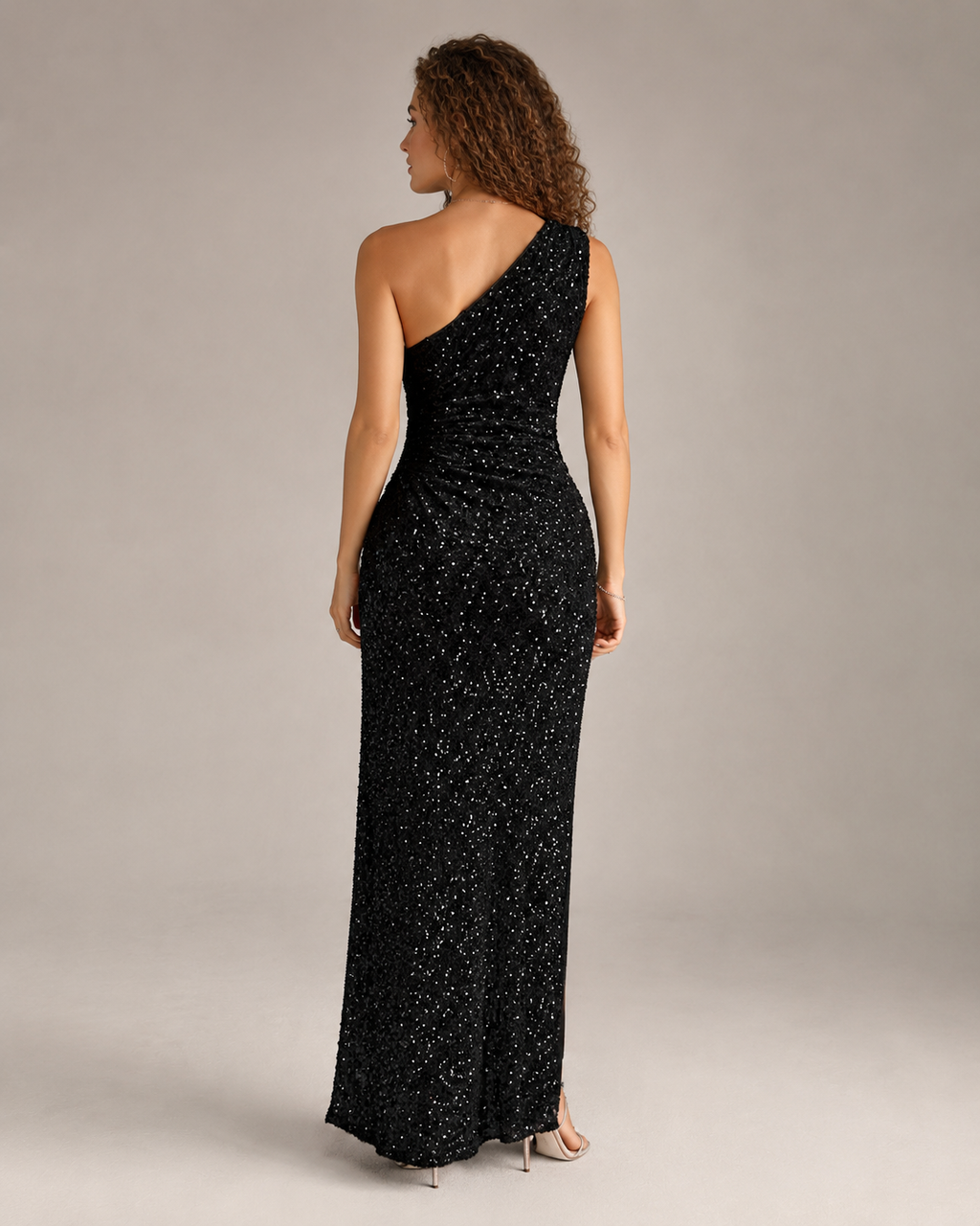 Aurélie Robe Maxi de Soirée à Paillettes Asymétrique avec Fente Élégante pour Femme